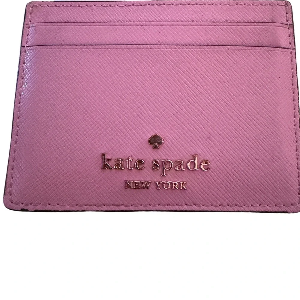 Kate Spade Card Holder Women OS Pink Excellent Saffiano Leather Slim Wallet